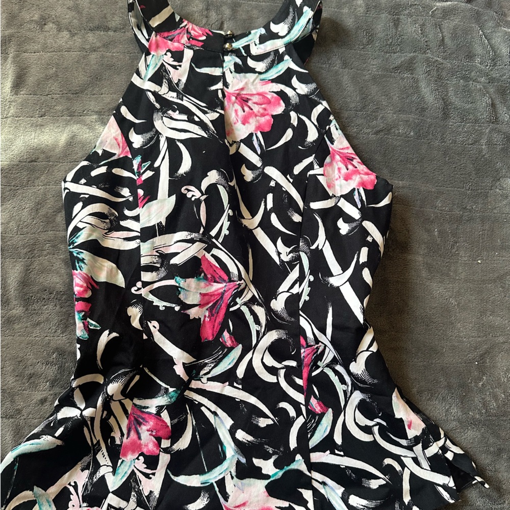 White House Black Market Floral Black and Pink Sleeveless Top